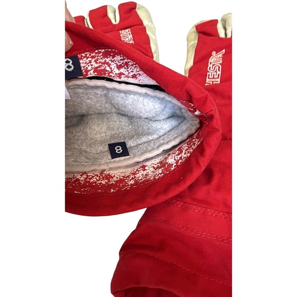 Hestra Army Leather Heli Ski Gloves Unisex Size 8 Red White Winter Snow Gorpcore - Picture 5 of 16